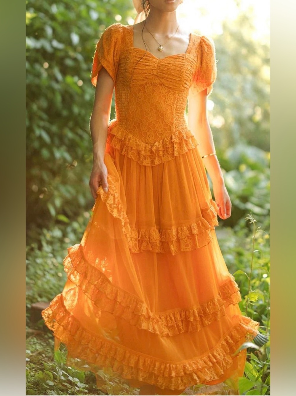Ivy City Co Raya Orange Lace Tiered Dress 4X